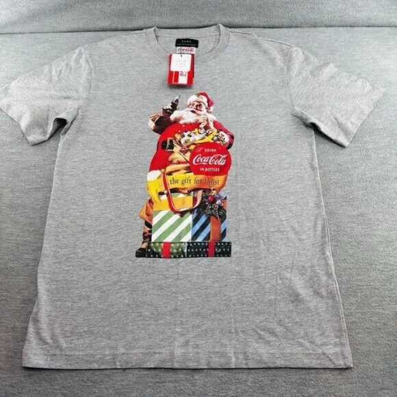 ZARA - Men's Coca Cola " The Gift for Thirst Gray Small T-Shirt A54 - Picture 1 of 5